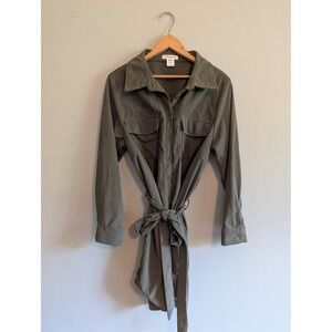Passport Womens Olive Green Corduroy Button Front Shirt Dress Belted‎ Size XL